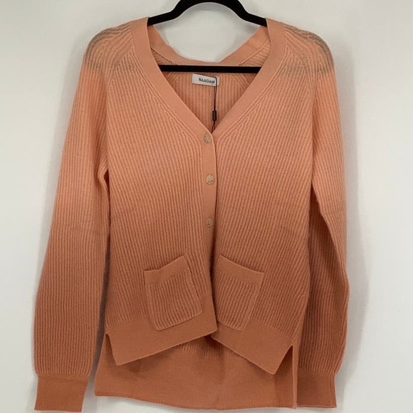 NEW! Naadam Size Small $395 Cashmere Ombre Ribbed Cardigan Peach Orange J6-12 - Picture 2 of 12